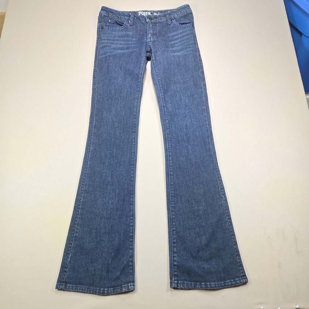 Rock 47 Wrangler Jeans Ultra Low Rise Bootcut Embroidered Dark Wash Women 3x36